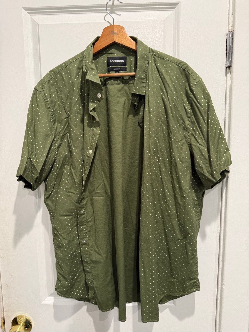 Bonobos Olive Green Short Sleeve Shirt Jacket with Micro Dot Pattern